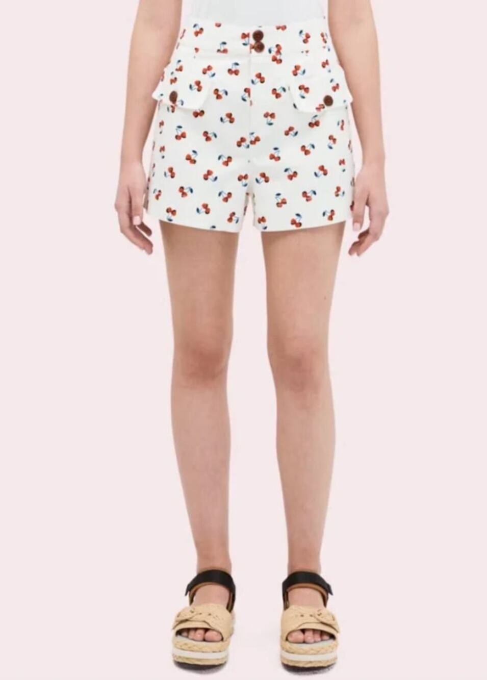 Kate Spade New York Chino Short Women Size 2 White Cherry Toss Print High Waist